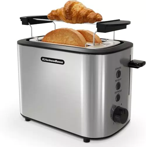 KitchenBoss Toaster 870W mit Brötchenaufsatz und 6 Bräunungsstufen