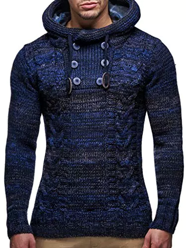 Leif Nelson Herren Strickpullover mit Kapuze - Hochwertiger Winterpullover Regular Fit