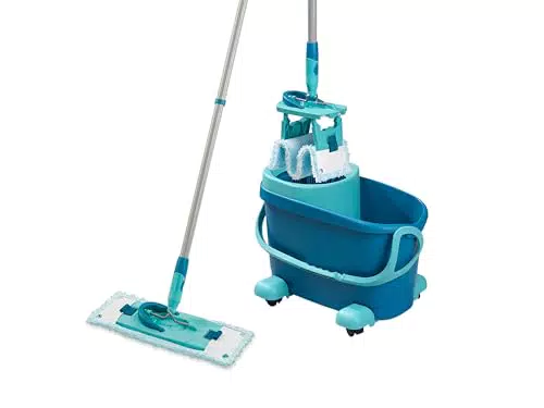 Leifheit Set Clean Twist M Flachwischer Ergo 2.0, Bodenwischer mit Supersoft Bezug für nebelfeuchte Reinigung auf Parkett