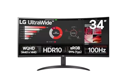 LG 34WR50QK-B UltraWide Curved QHD Monitor 34" mit 100 Hz und HDR10