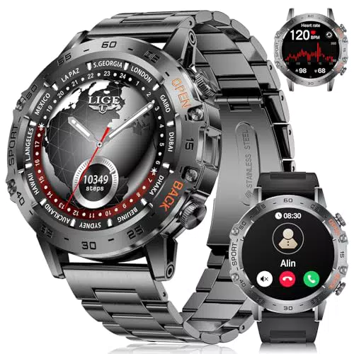 LIGE Smartwatch Herren - 1,45" AMOLED, IP68, Fitnessuhr mit Herzfrequenzmonitor