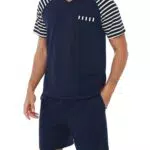 Litherday Herren Schlafanzug Kurzarm Pyjama Sommer Baumwolle mit Taschen