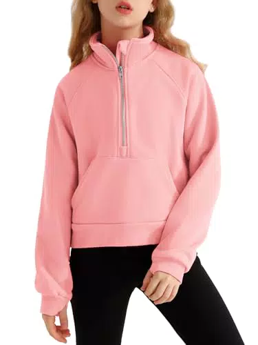 Mädchen Pullover mit Halbreißverschluss und Kragen – Langärmelig Fleecejacke