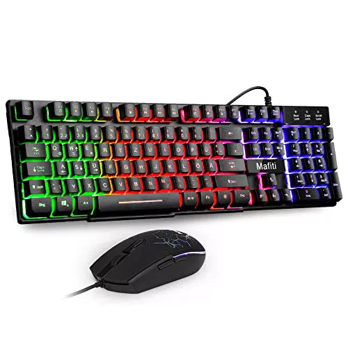 Mafiti Kabelgebundenes Tastatur und Maus Set mit LED Hintergrundbeleuchtung QWERTZ