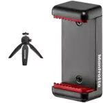 Manfrotto PIXI Tischstativ für Compact System Kameras und spiegellose Kameras, Schwarz & MCLAMP Smartphone Halterung