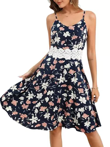 Missufe Damen Sommer Freizeitkleid V-Ausschnitt Ärmellos Knielang Swing Kleid