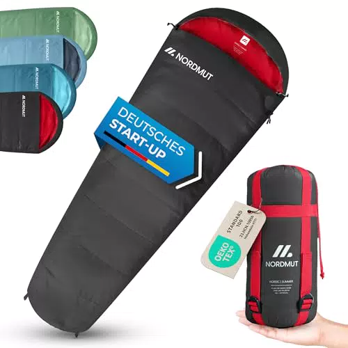 NORDMUT® Mumienschlafsack für Camping und Outdoor – 3-Jahreszeiten Schlafsack
