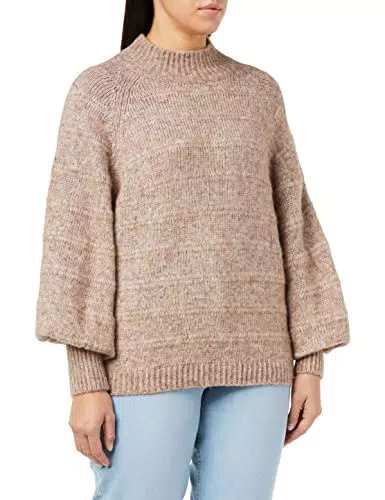 ONLY Damen ONLCELINA Life L/S HIGH CC KNT Pullover, Chestnut/Detail:W. Melange