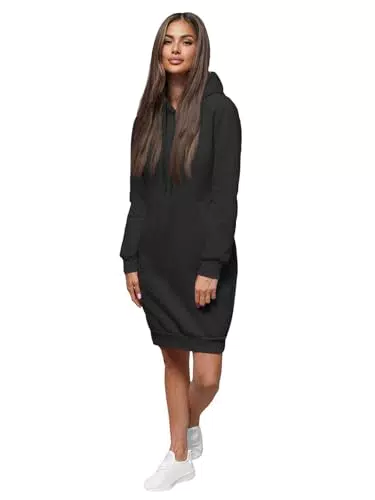 OZONEE Damen Hoodie Kapuzenpullover Sweatjacke Kleid Langarm Sport 777/3127B
