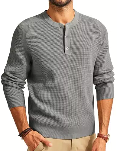 PJ PAUL JONES Business Pullover Herren mit Rundhals und Henley Kragen