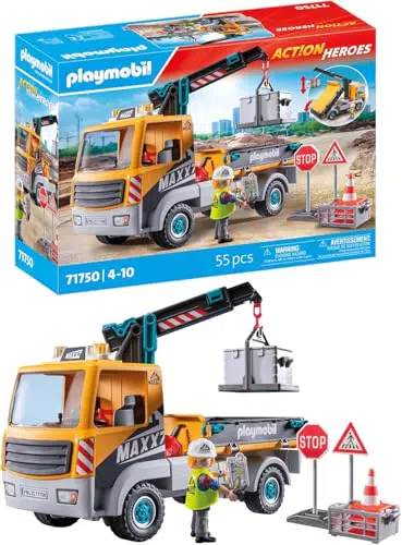PLAYMOBIL Baustellen-LKW mit Kran – Spielzeug für Kinder ab 4 Jahren