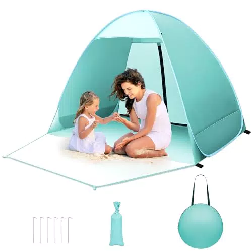 **Pop up Strandmuschel - UV Schutz Zelt für Familie mit Reißverschluss und Schnallen**