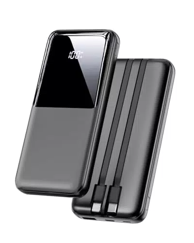 Power Bank 20000mAh, Tragbares Ladegerät mit 3 Anschlüssen & 2 integrierten Kabeln