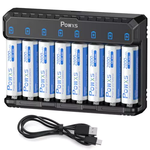 POWXS Akku Ladegerät für AA Akkus - Universelles Ladegerät mit LED Anzeige