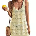 Saodimallsu Ärmelloses Boho Strandkleid mit Fischnetz und Hollow Out Design