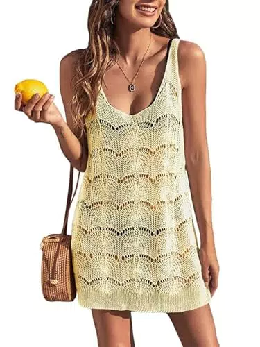 Saodimallsu Ärmelloses Boho Strandkleid mit Fischnetz und Hollow Out Design
