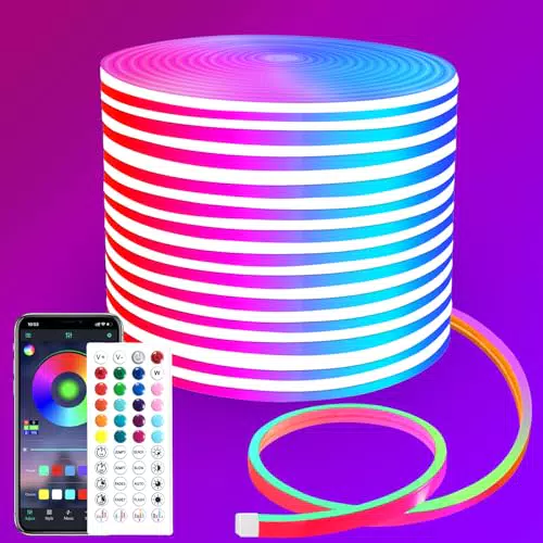 Neon LED Streifen mit App-Steuerung und Fernbedienung - Wasserdicht und flexibel - Ideal für Schlafzimmer und Außendekoration