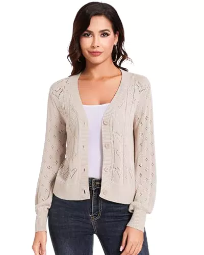SIMIYA Damen Strickjacke V-Ausschnitt, eleganter Cardigan mit Knopfleiste