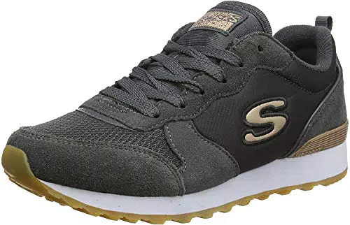Skechers Damen Retros-og 85-goldn Gurl Sneaker, Grau Charcoal Suede Nylon Mesh Rose Gold Trim Ccl