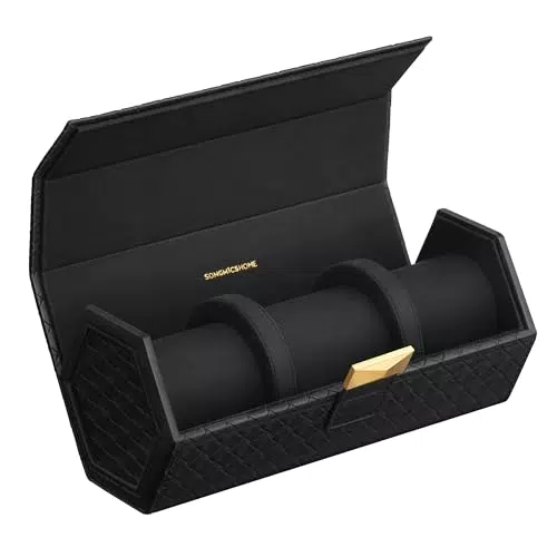 SONGMICS Uhrenbox Ronne - Hexagonale Uhrenrolle mit verstecktem Stauraum