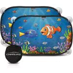 CARAMAZ Sonnenschutz Auto Baby mit UV Schutz 48x30cm - 2 Stück mit Saugnäpfen - Sonnenblende Kinder - Fenster Motiv: Blau-Tiere