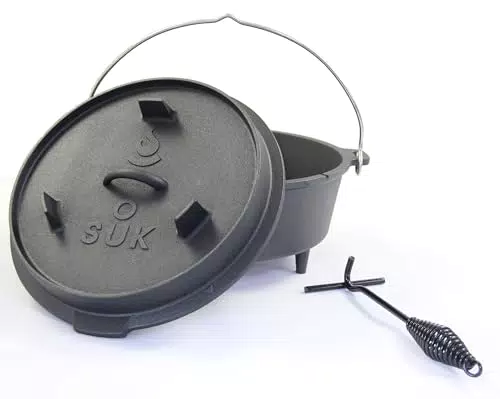 SOUK ONE Dutch Oven - Gusseisen Feuertopf mit Deckelheber und Untersetzer