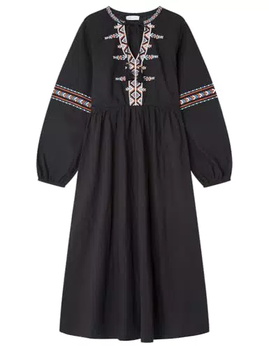 SPRINGFIELD Damen Midi Kleid mit Stickerei und Schnürung vorne