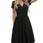 STYLEWORD Damen Sommerkleid Kurzarm V-Ausschnitt mit Blumenmuster und Taschen