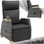 tectake® Rattan Hochlehner Relaxsessel mit Fußstütze für Garten und Balkon