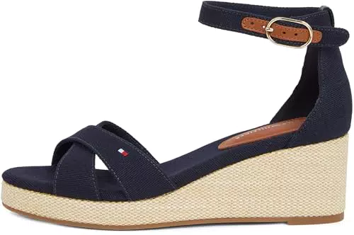 Tommy Hilfiger Wedge Sandalen Flag Criss-Cros mit Knöchelriemen für Damen