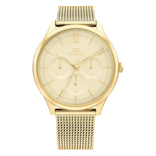 Tommy Hilfiger Damen Quarz Uhr mit Edelstahl-Mesh-Armband – Modell 1782458
