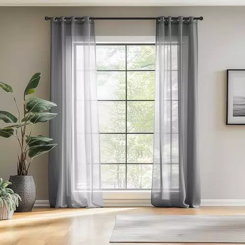 TOPICK Voile Vorhang mit Ösen - Transparente Gardine für Wohnzimmer und Schlafzimmer