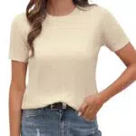 Totatuit Damen Pullover Kurzarm Strick Rundhals Casual Oberteile