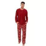 U2SKIIN Schlafanzug Herren Fleece Pyjama lang Karierte Schlafanzüge für Herren Kuschel Pyjama Set warme Nachtwäsche Loungwear
