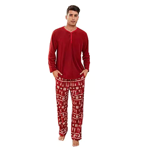 U2SKIIN Schlafanzug Herren Fleece Pyjama lang Karierte Schlafanzüge für Herren Kuschel Pyjama Set warme Nachtwäsche Loungwear