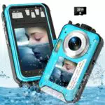 YISENCE Unterwasserkamera UHD 4K 56MP mit 32GB Karte und Doppelbildschirm