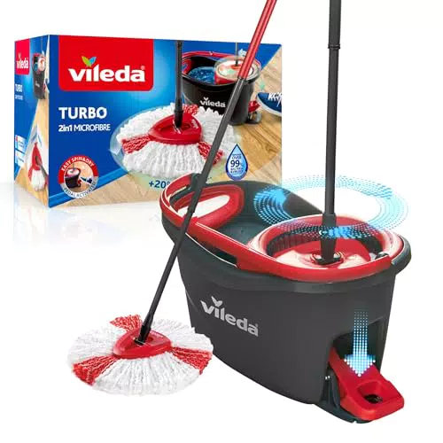 Vileda TURBO Wischmopp Komplett Set, Bodenwischer mit Mikrofaser-Moppkopf