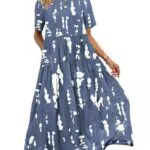 YESNO Damen Sommerkleid Boho Maxikleid Rundhals Strandkleid