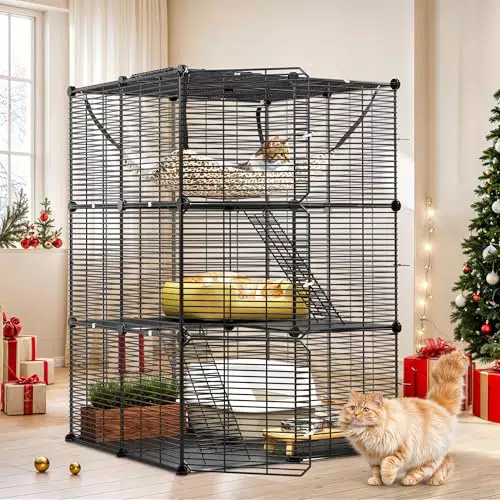 YITAHOME Katzenkäfig, 3-stöckiges Katzengehege, DIY Katzenlaufstall für 1–2 Katzen