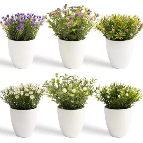 YVONNEYI Kunstpflanzen für Deko in Büro, Wohnzimmer und Küche - Mini Blumen im Topf