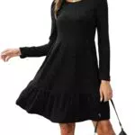 Zetieny Langarm Pulloverkleid Damen A-Linie mit Rundhalsausschnitt