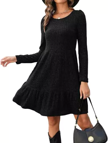 Zetieny Langarm Pulloverkleid Damen A-Linie mit Rundhalsausschnitt