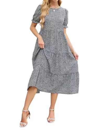 Zetieny Elegantes Damen Sommerkleid A-Linie Kurzarm Rundhals Casual