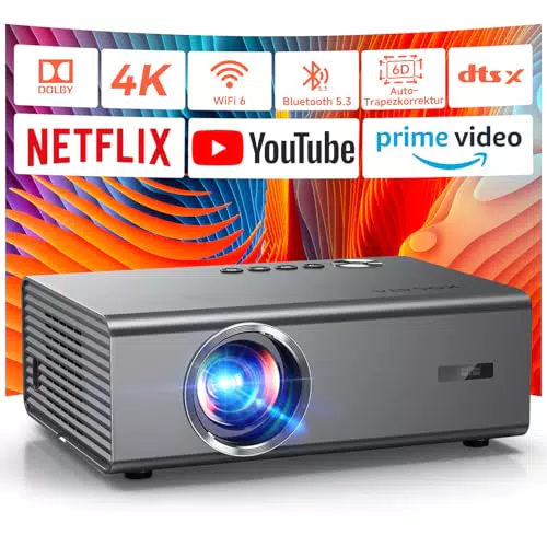 KOGATA 4K Smart Beamer mit Netflix, HDR, Auto-Fokus und WiFi 6 - Heimkino Projektor