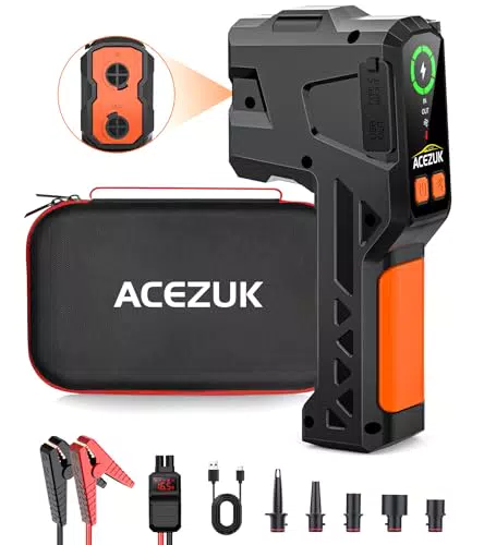 ACEZUK Starthilfe Powerbank mit 150PSI Kompressor und Notbeleuchtung 600 Lumen