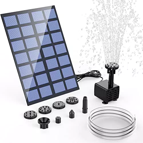 AISITIN Solarbrunnen für Außen mit 1,2 m Wasserleitung und 6 Fontänenstilen