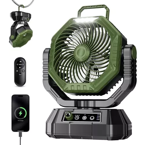 AJVV Camping Ventilator mit Akku 20000mAh, Fernbedienung und LED Licht