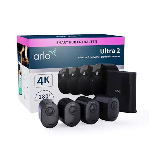 Arlo Ultra 2 Überwachungskamera WLAN mit Solar Panel, 4K UHD, 180° Sichtfeld