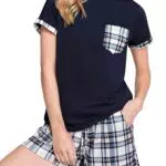 Aseniza Schlafanzug Damen Kurz Baumwolle Pyjama Set Loungewear für Sommer