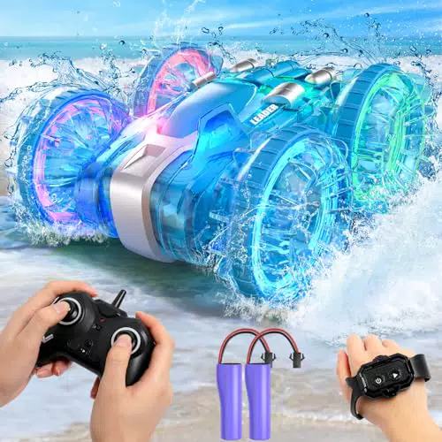 AYIQUTY Ferngesteuertes Amphibienfahrzeug für Kinder, wasserdicht mit LED-Licht
